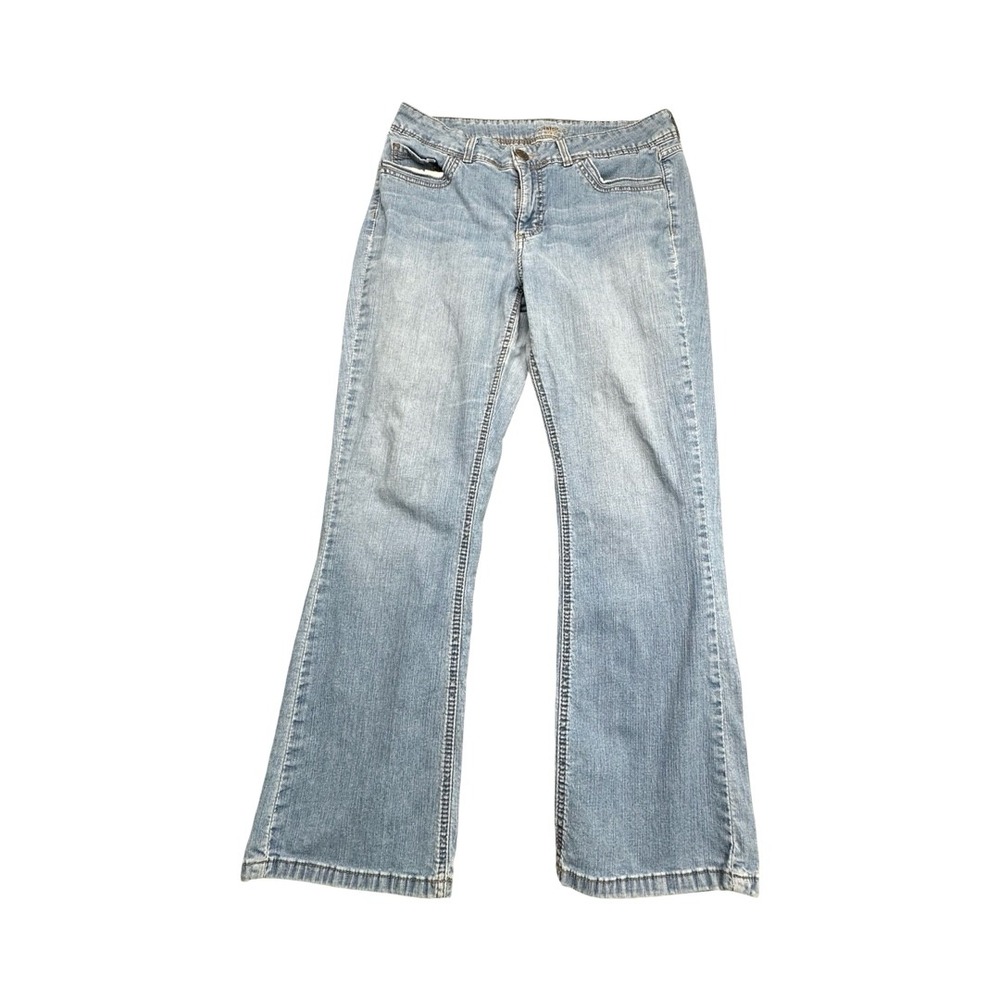 Riders by Lee Jeans Womens 14M Blue Bootcut Mid Rise Embroidered Pockets Stretch